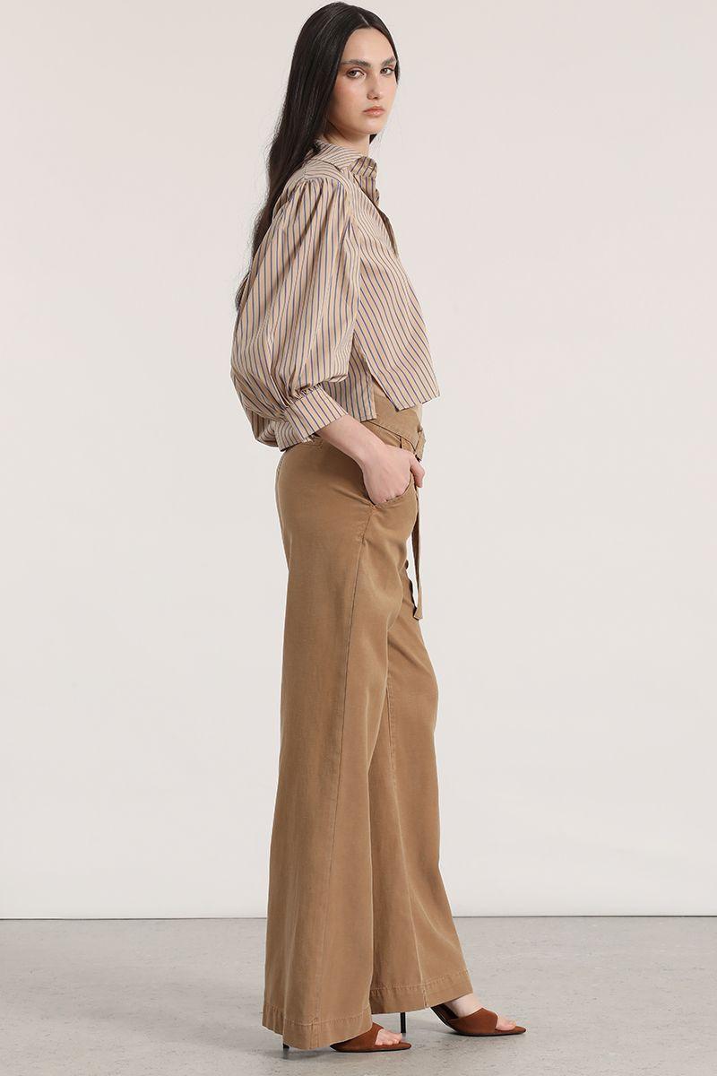 Pantalón palazzo lino liola mujer beige-7
