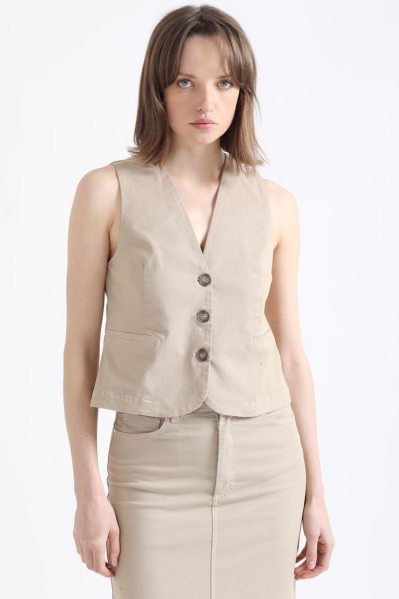 Chaleco Sastre Gabardina Stretch, Beige Liola-3