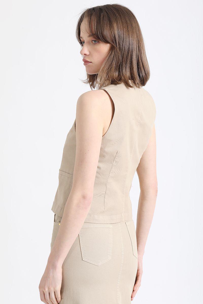 Chaleco Sastre Gabardina Stretch, Beige Liola-4