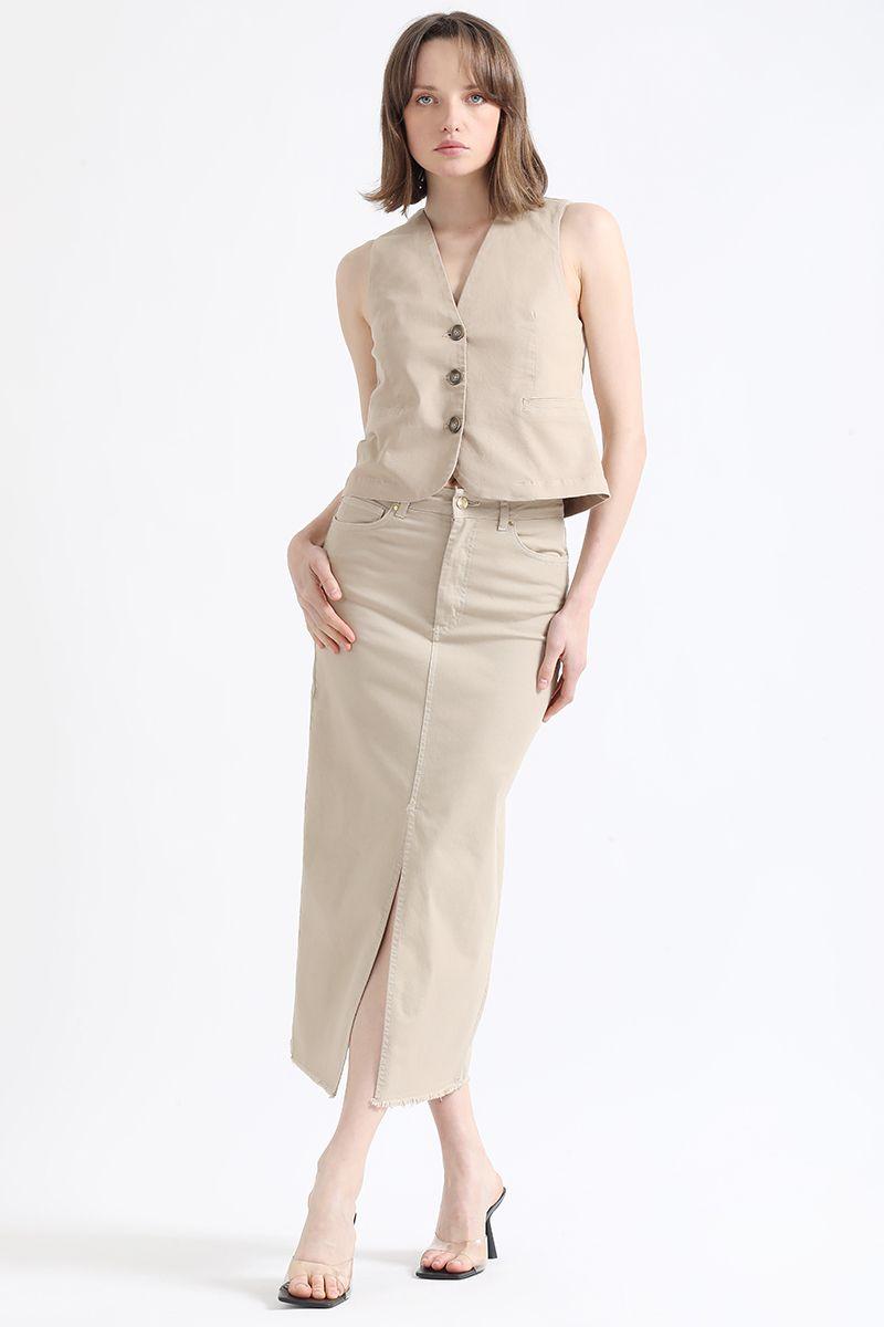 Chaleco Sastre Gabardina Stretch, Beige Liola-1