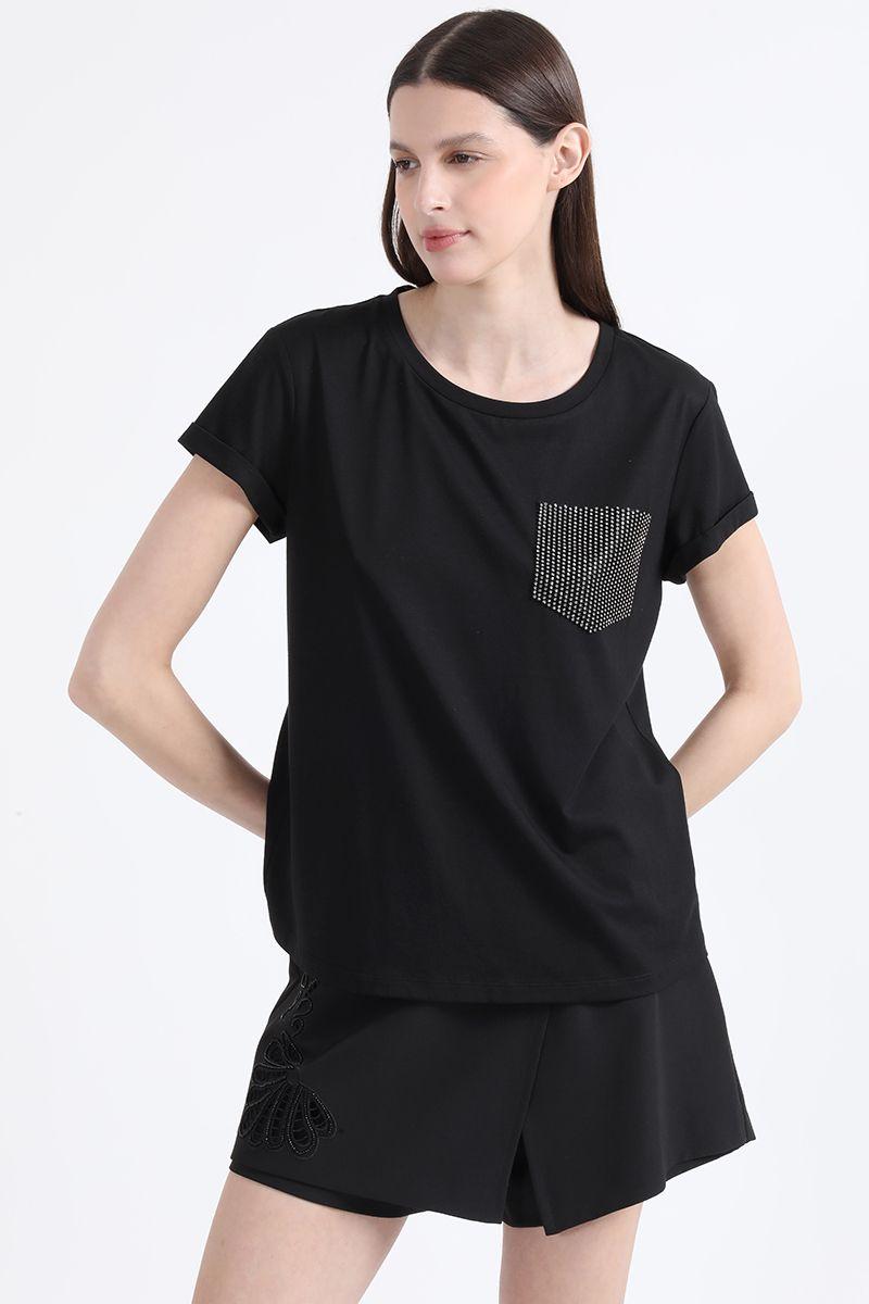 Polera Aplicación Strass, Negro Liola-0