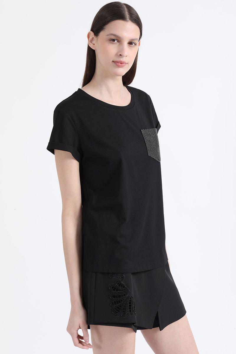 Polera Aplicación Strass, Negro Liola-2