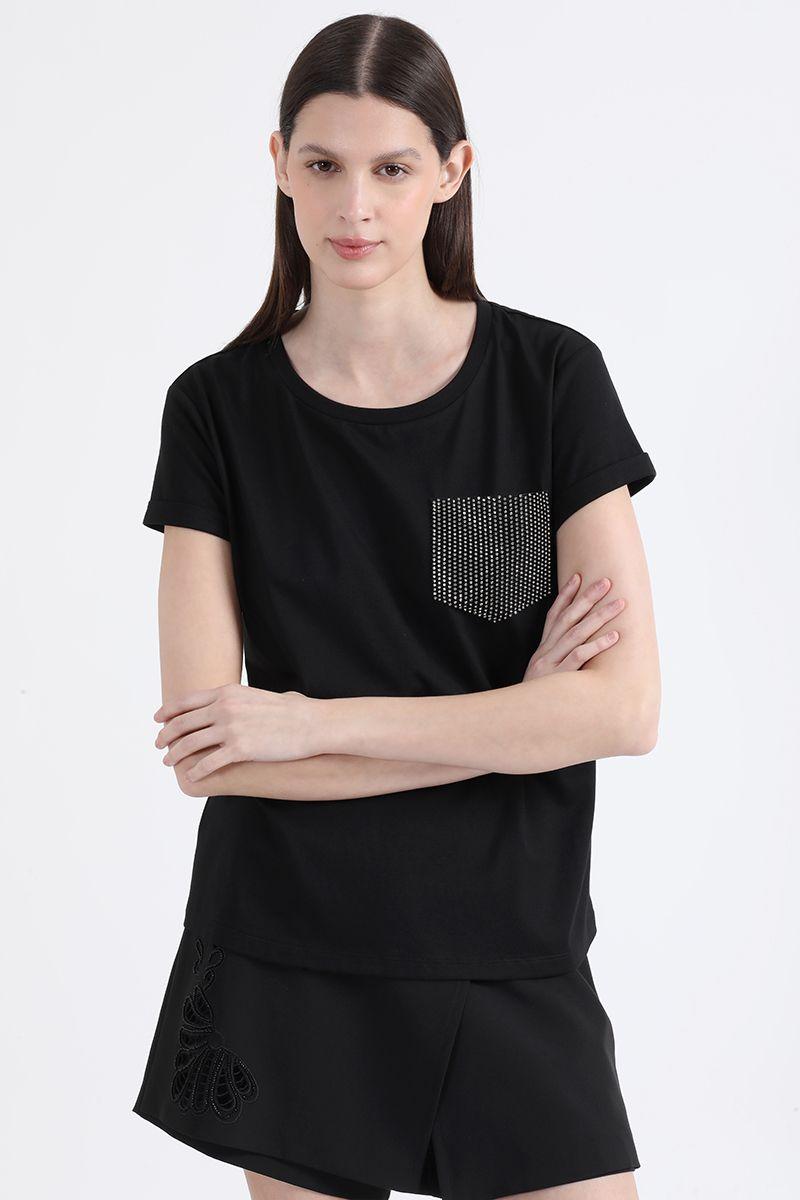 Polera Aplicación Strass, Negro Liola-4