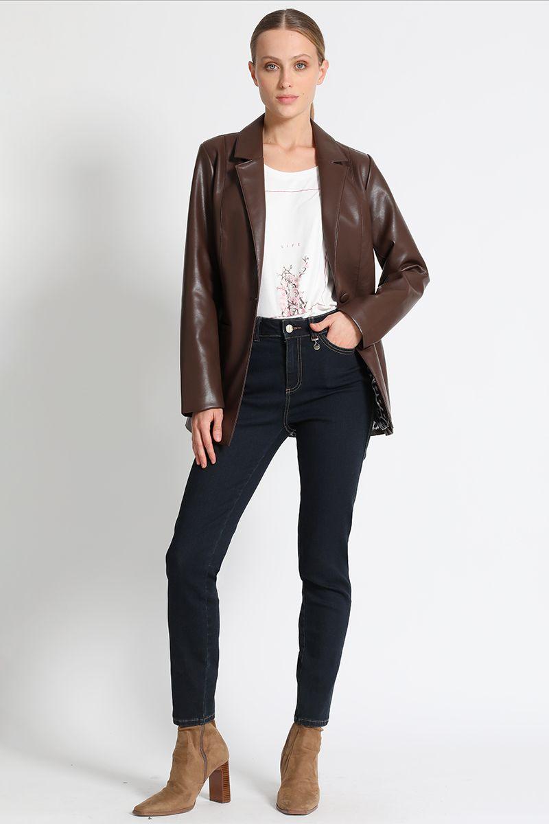 Blazer Entallado Efecto Piel Cafe Liola-5