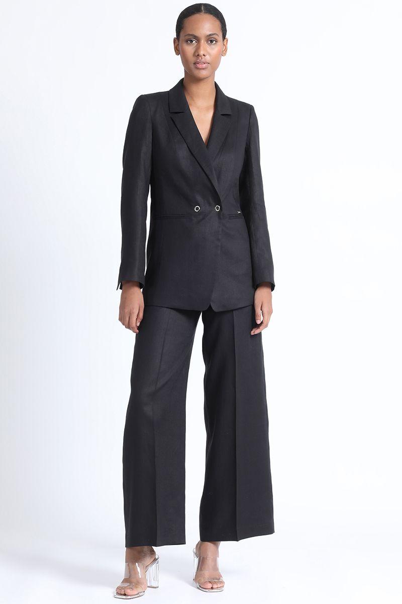Blazer Cruzado Lino Algodón Negro Liola-1