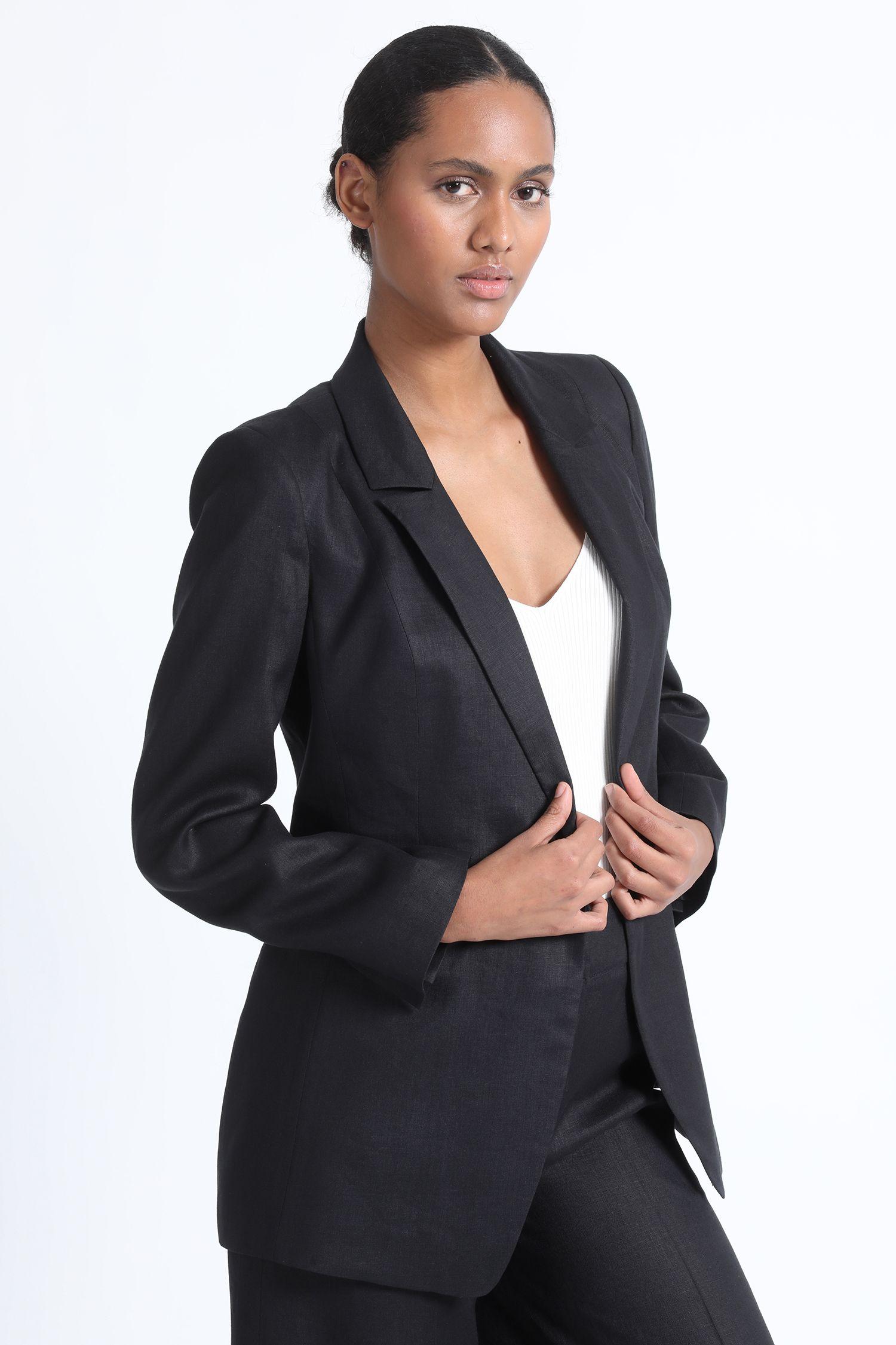 Blazer Cruzado Lino Algodón Negro Liola-3
