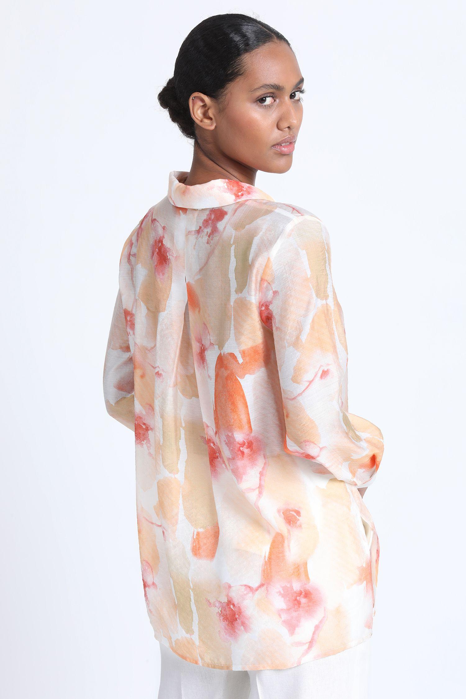 Camisa Estampado Acuarela Naranjo Liola-4