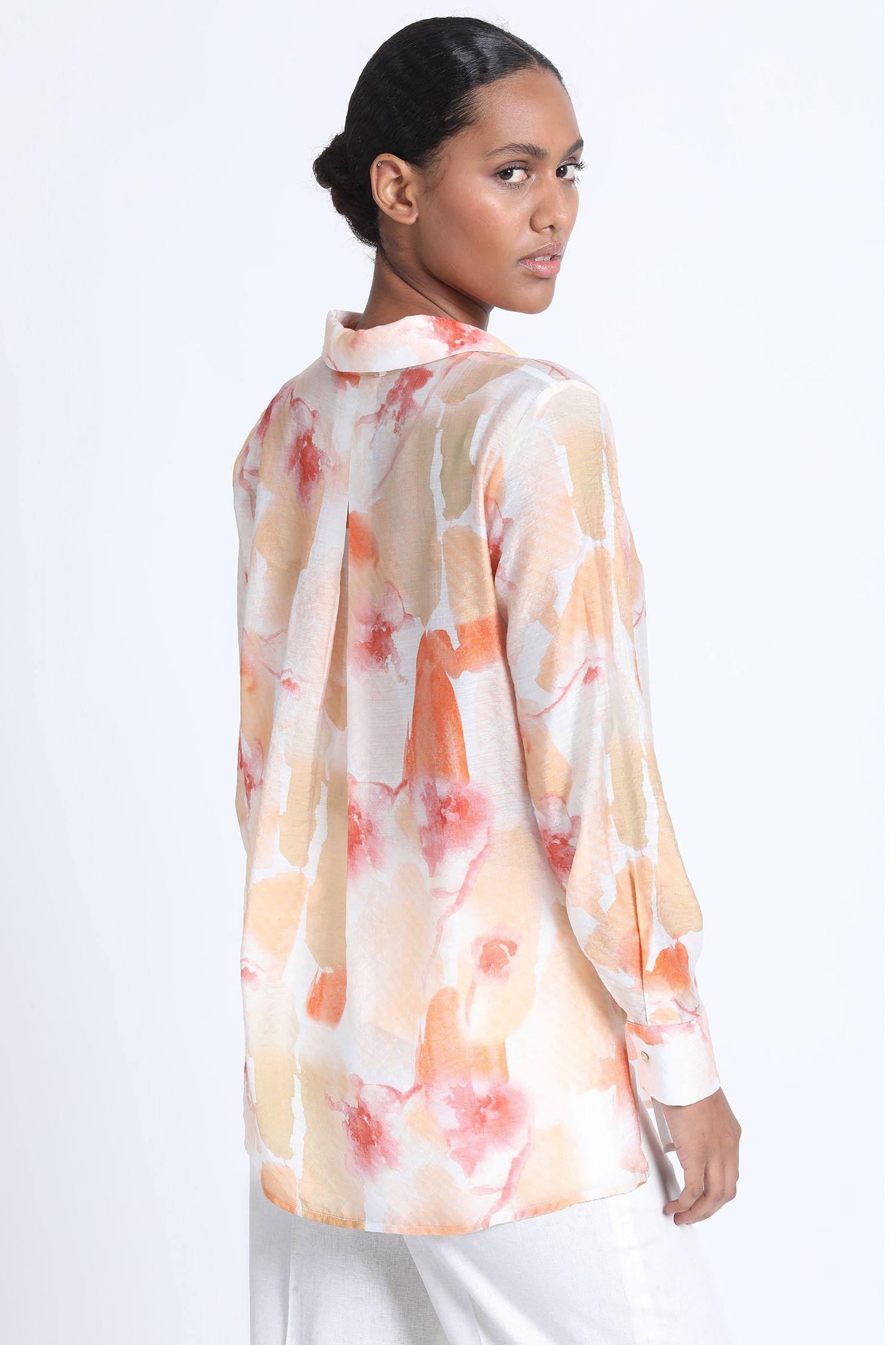 Camisa Estampado Acuarela Naranjo Liola-5