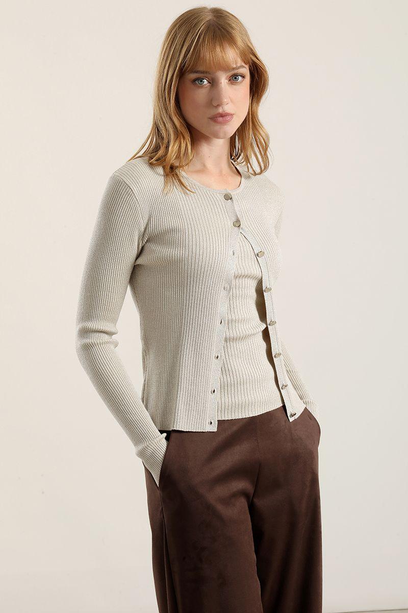 Cardigan punto hilo metalizado, crudo Liola-1