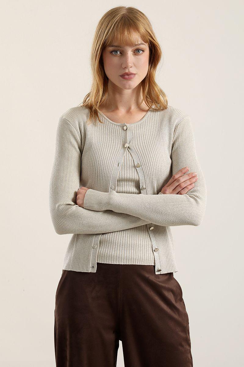 Cardigan punto hilo metalizado, crudo Liola-3