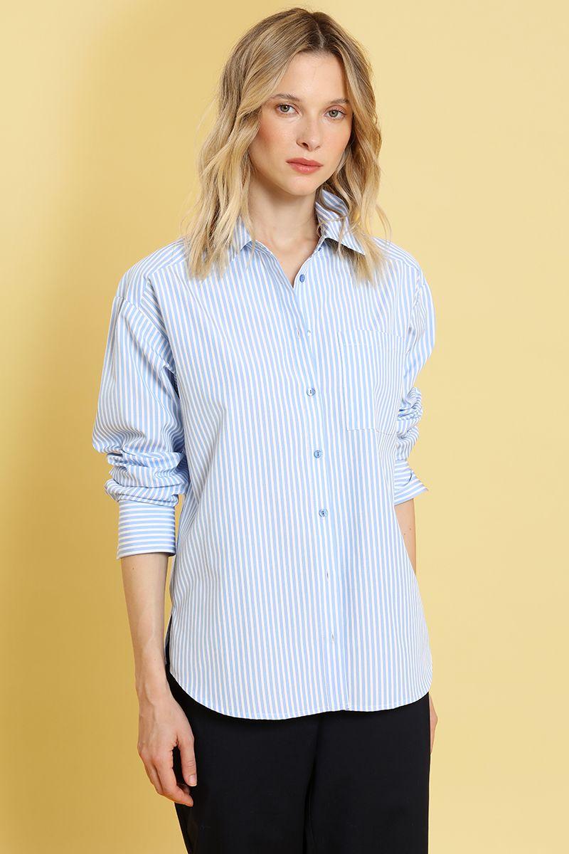 Blusa fantasia rayas, celeste Liola-0