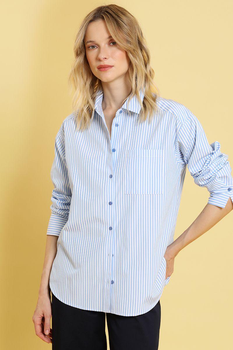 Blusa fantasia rayas, celeste Liola-4