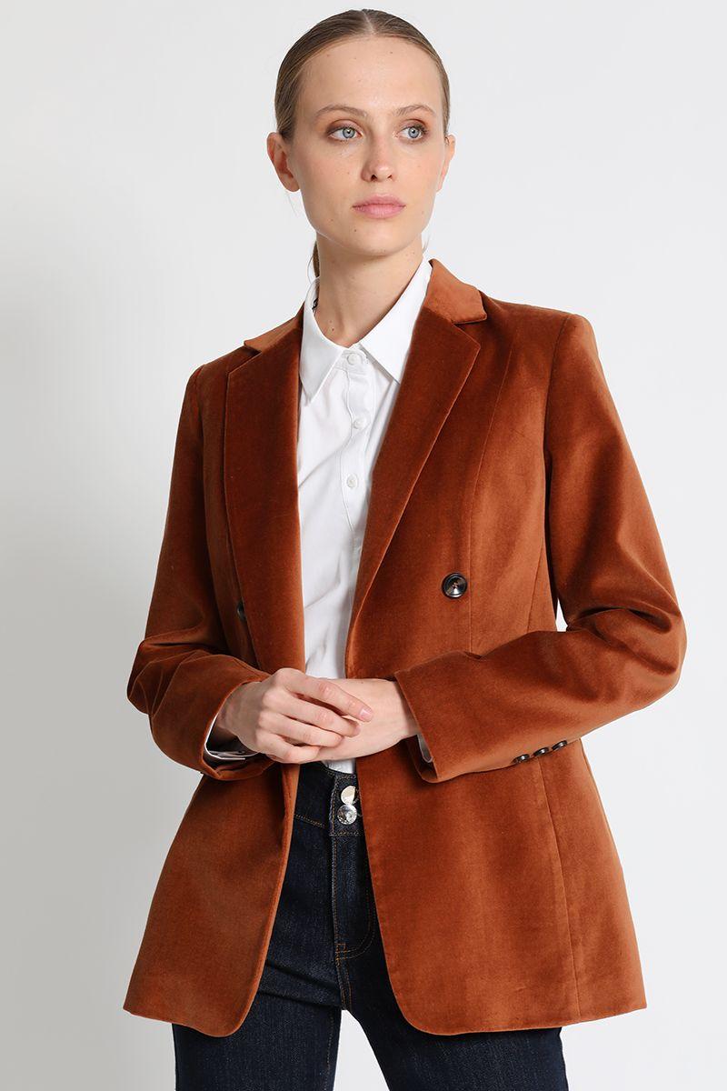 Blazer Largo Terciopelo Camel Liola-4