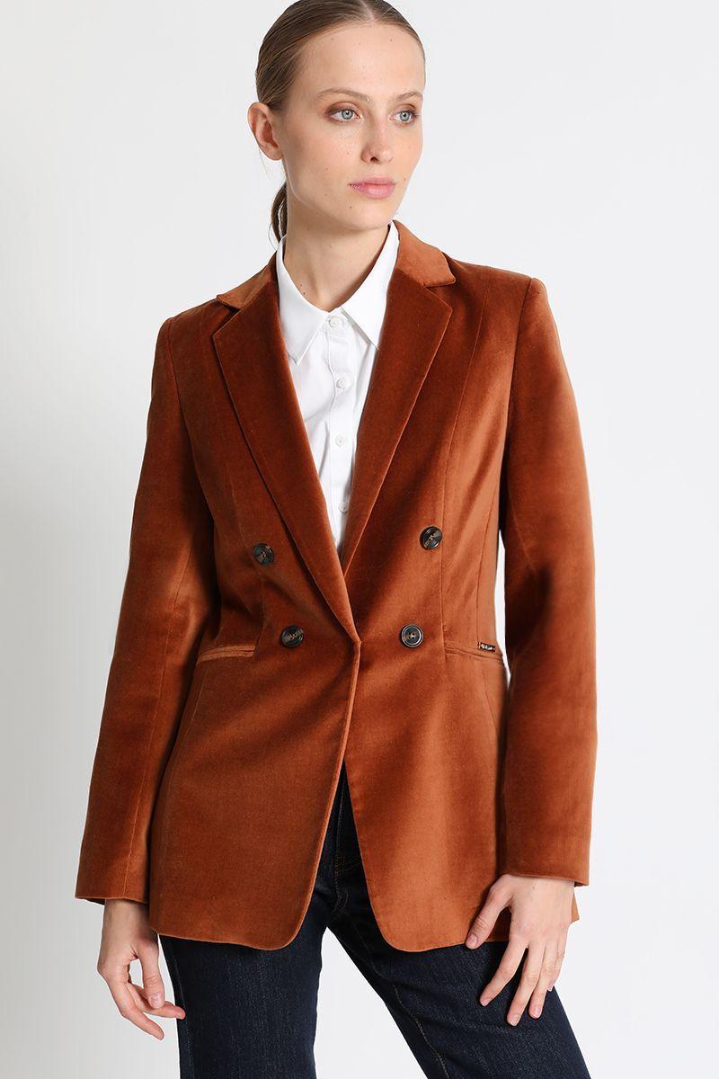 Blazer Largo Terciopelo Camel Liola-0