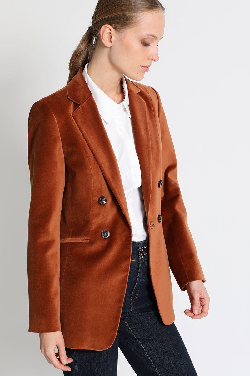 Blazer Largo Terciopelo Camel Liola-2