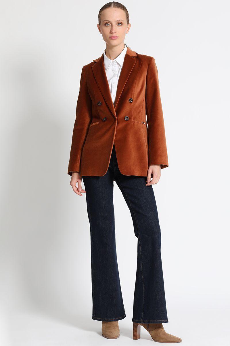 Blazer Largo Terciopelo Camel Liola-1