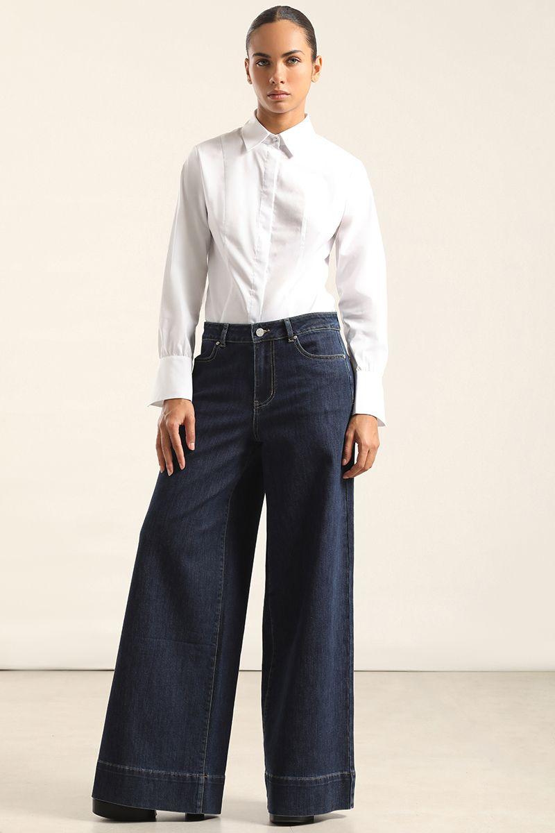 Jeans Palazzo, Tiro Alto, Indigo Liola-4