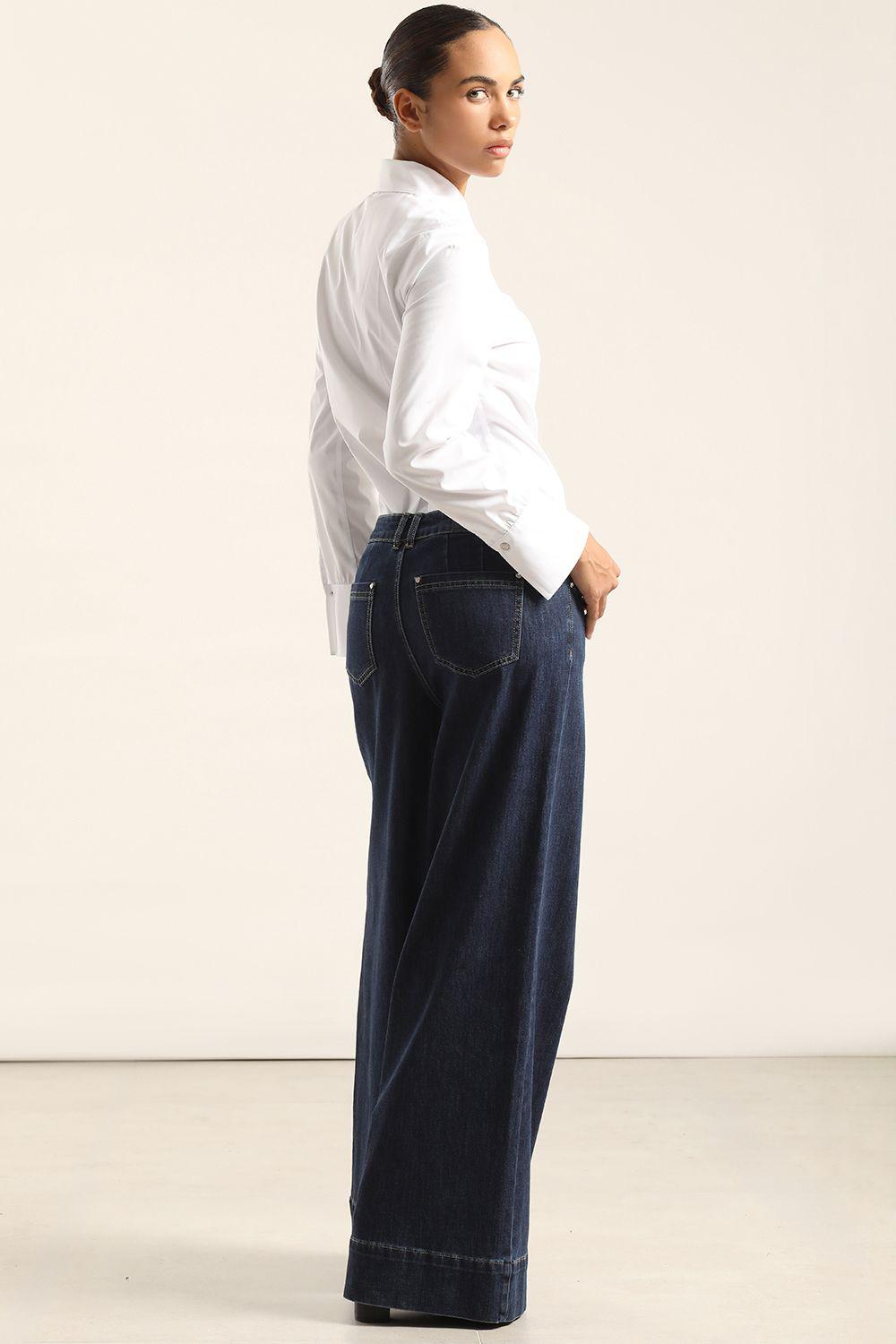 Jeans Palazzo, Tiro Alto, Indigo Liola-5