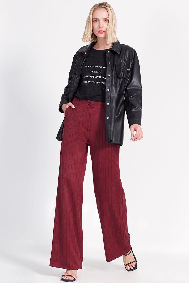 Pantalon Ancho Poliéster Estampado Burdeo Liola-1