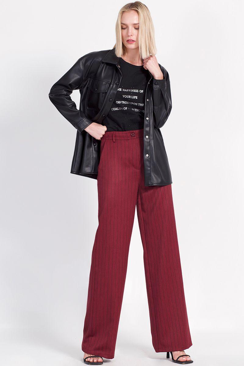 Pantalon Ancho Poliéster Estampado Burdeo Liola-2