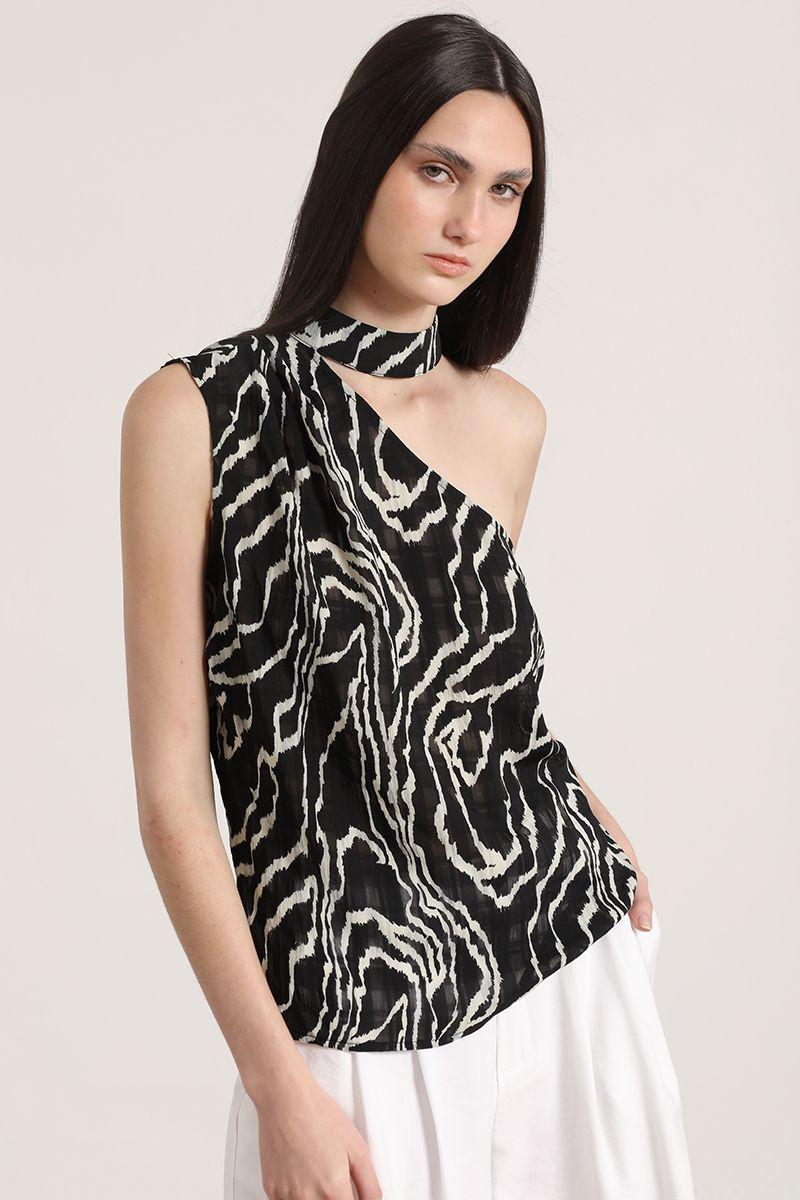 Top asimétrico estampado Liola mujer negro-4