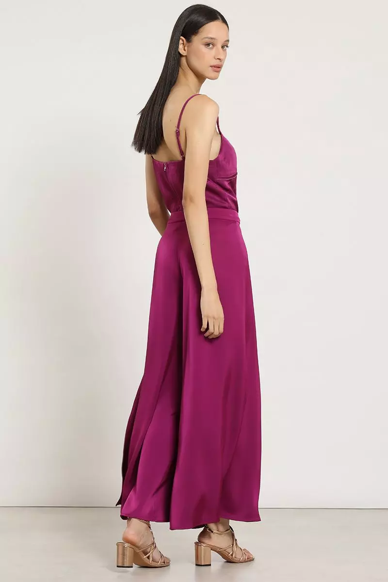 Pantalon palazzo, satin, violeta Liola-2