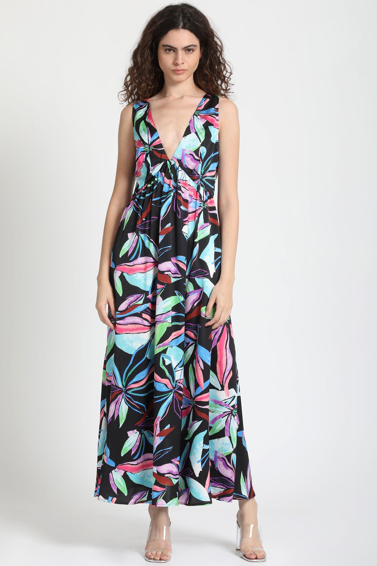 Vestido Maxi Satin Estampado Negro Liola-3