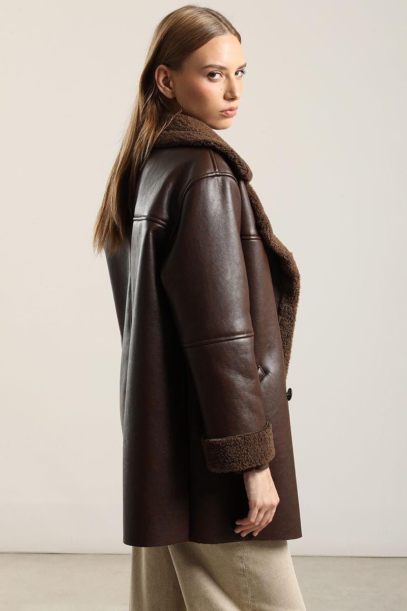 Chaqueton Efecto Cuero Piel,Chocolate Liola-3