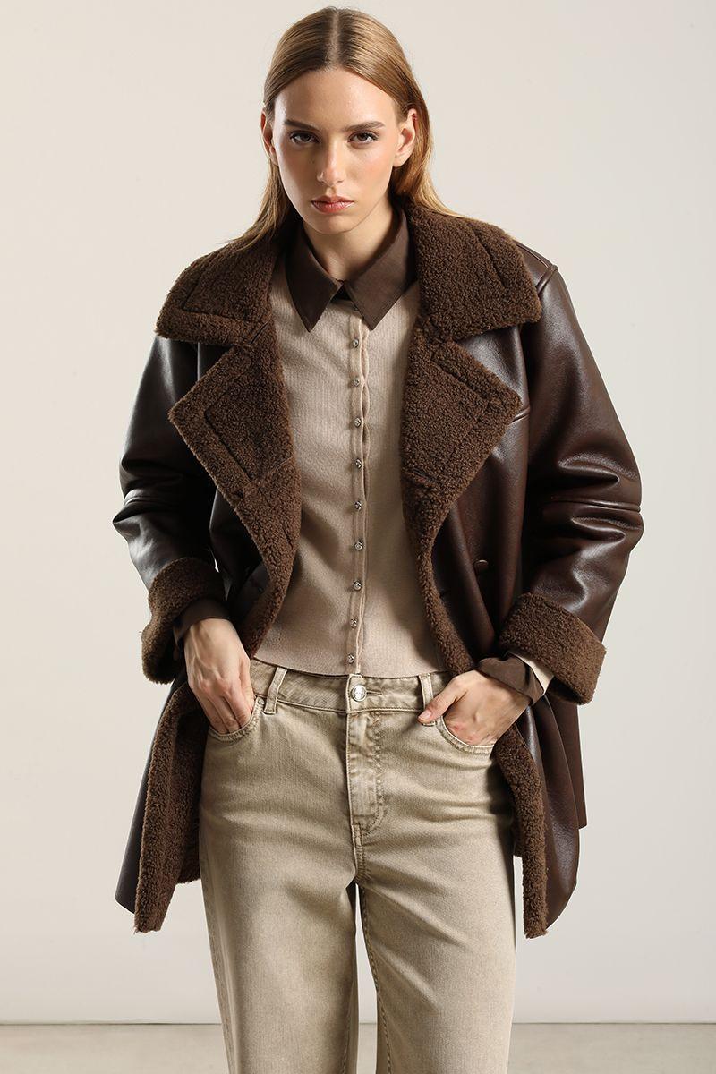 Chaqueton Efecto Cuero Piel,Chocolate Liola-4
