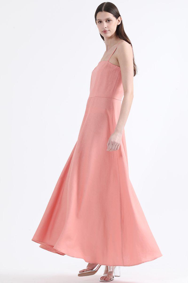 Vestido Maxi Pabilo Lino, Rosa, Colección Italia Liola-1