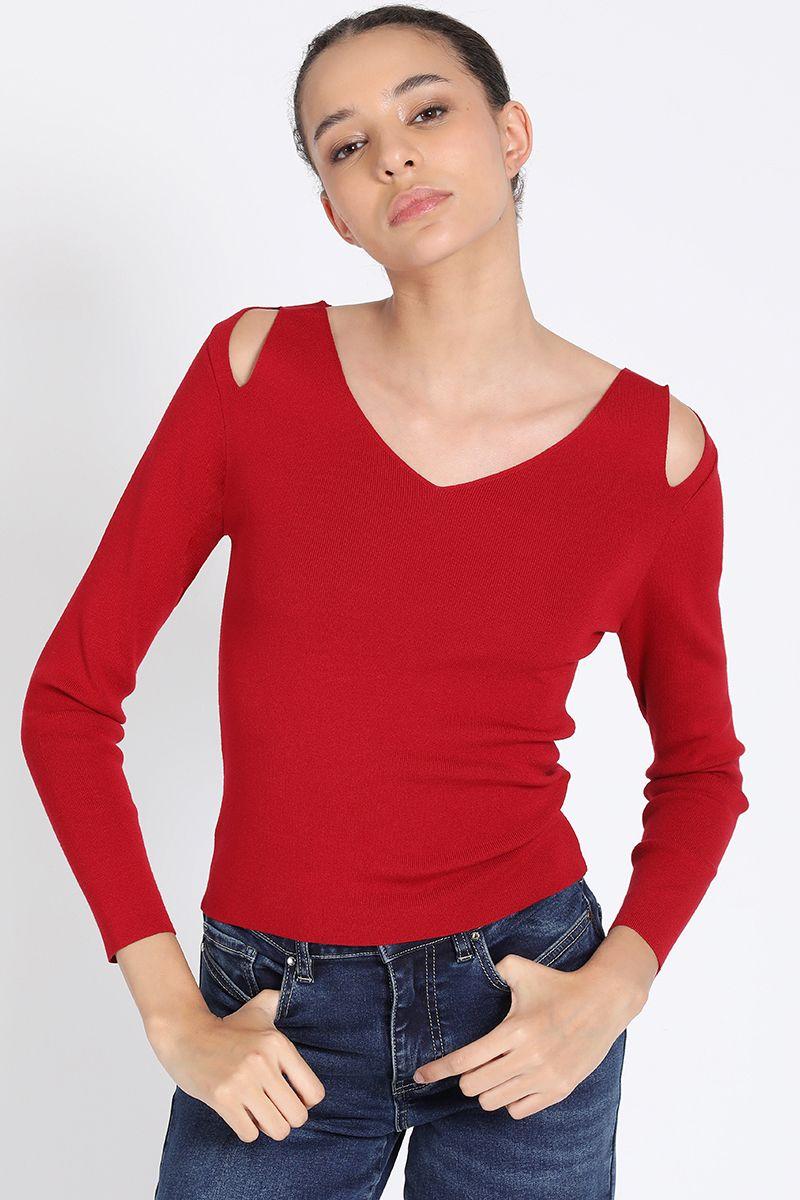 Tejido Punto Abertura Hombros, Rojo Liola-2