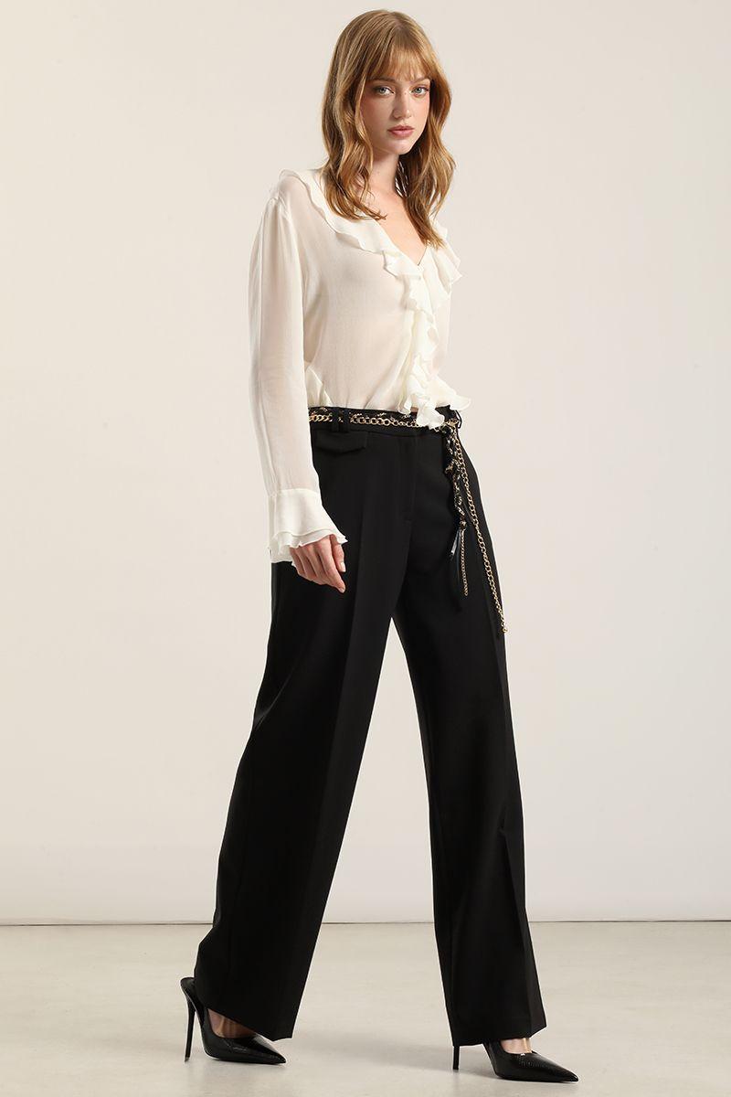 Pantalón amplio, tiro alto, negro Liola-4