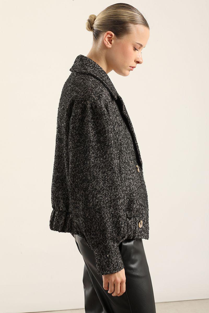 Chaqueta bomber fantasía espiga, negro  Liola-3