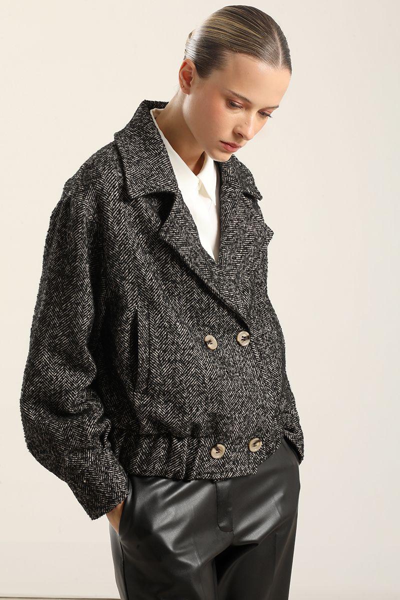 Chaqueta bomber fantasía espiga, negro  Liola-4