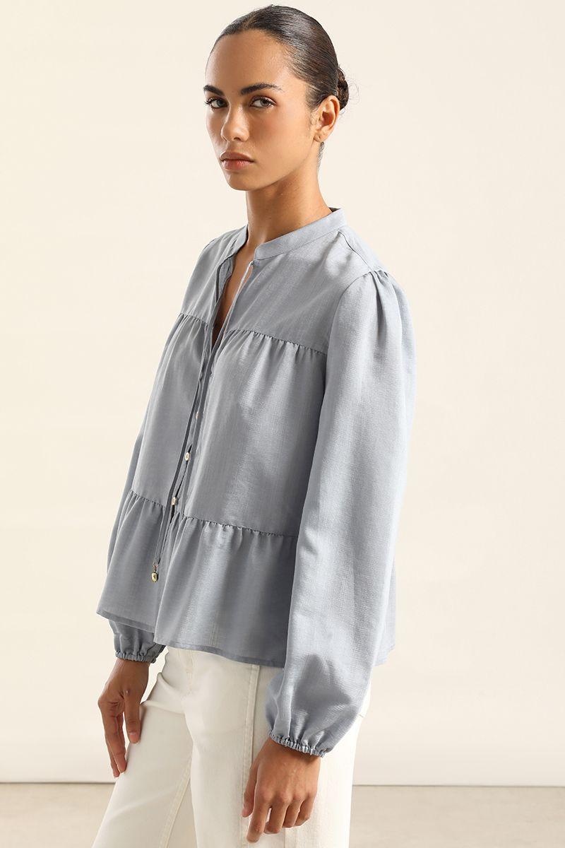 Blusa Romantica Paneles, Celeste Liola-2