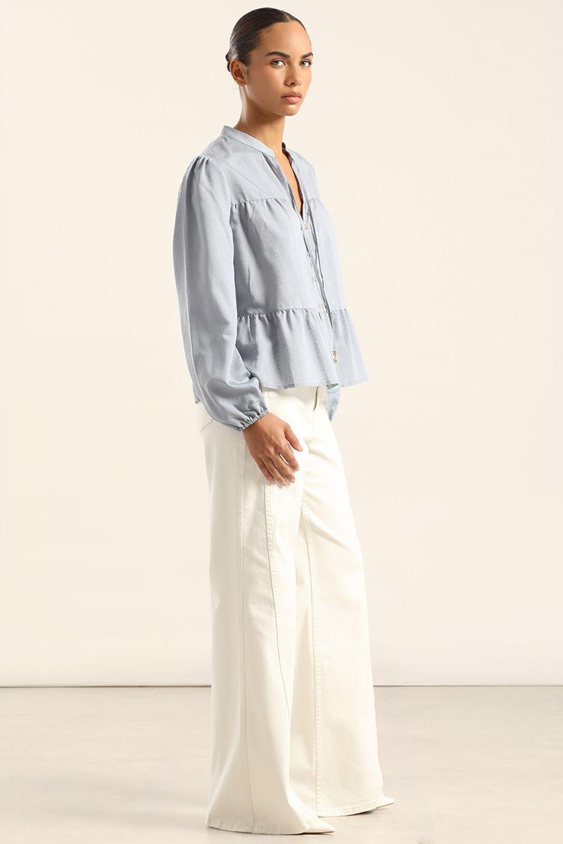 Blusa Romantica Paneles, Celeste Liola-4