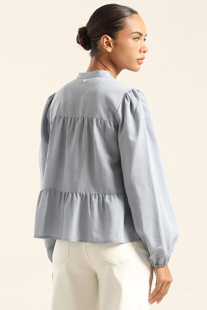 Blusa Romantica Paneles, Celeste Liola-5
