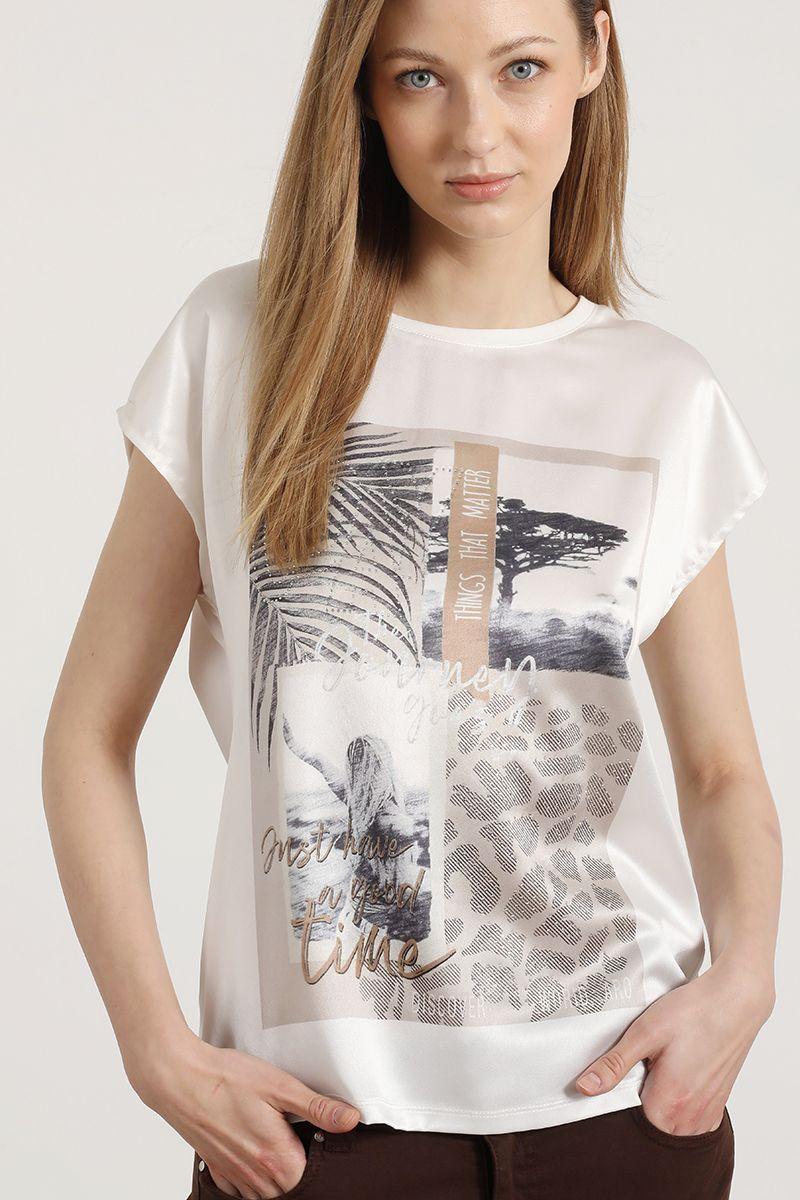 Polera satín con estampado Liola mujer beige-0