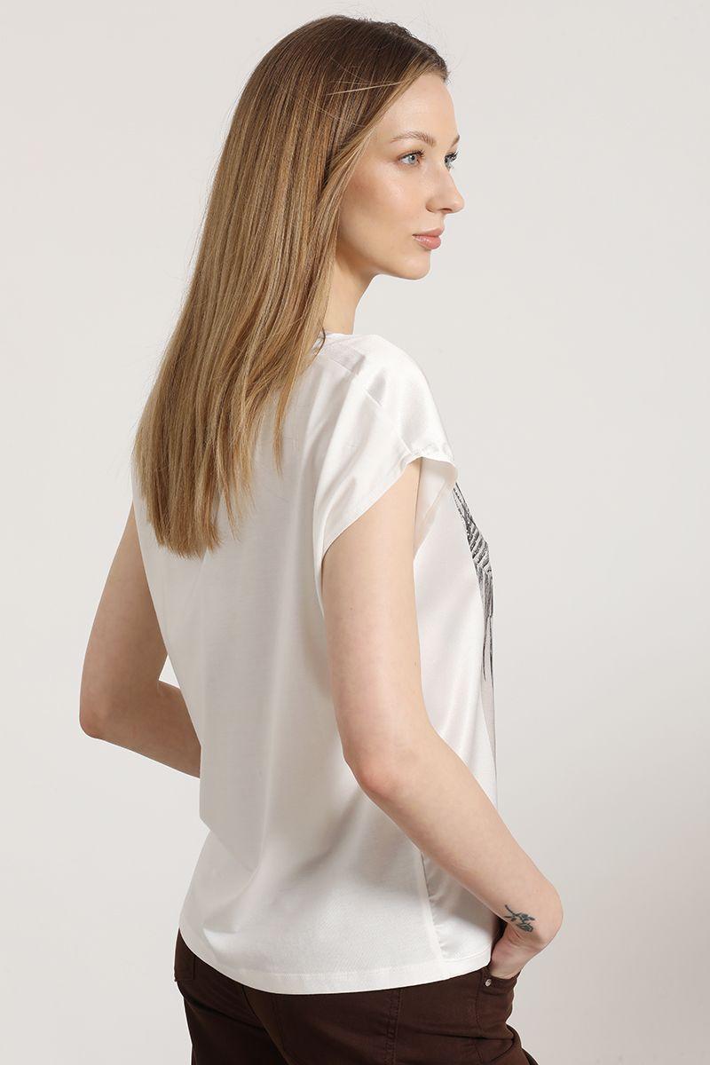 Polera satín con estampado Liola mujer beige-3