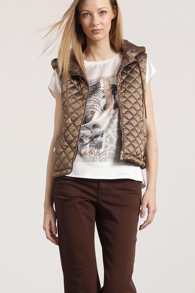 Polera satín con estampado Liola mujer beige-4