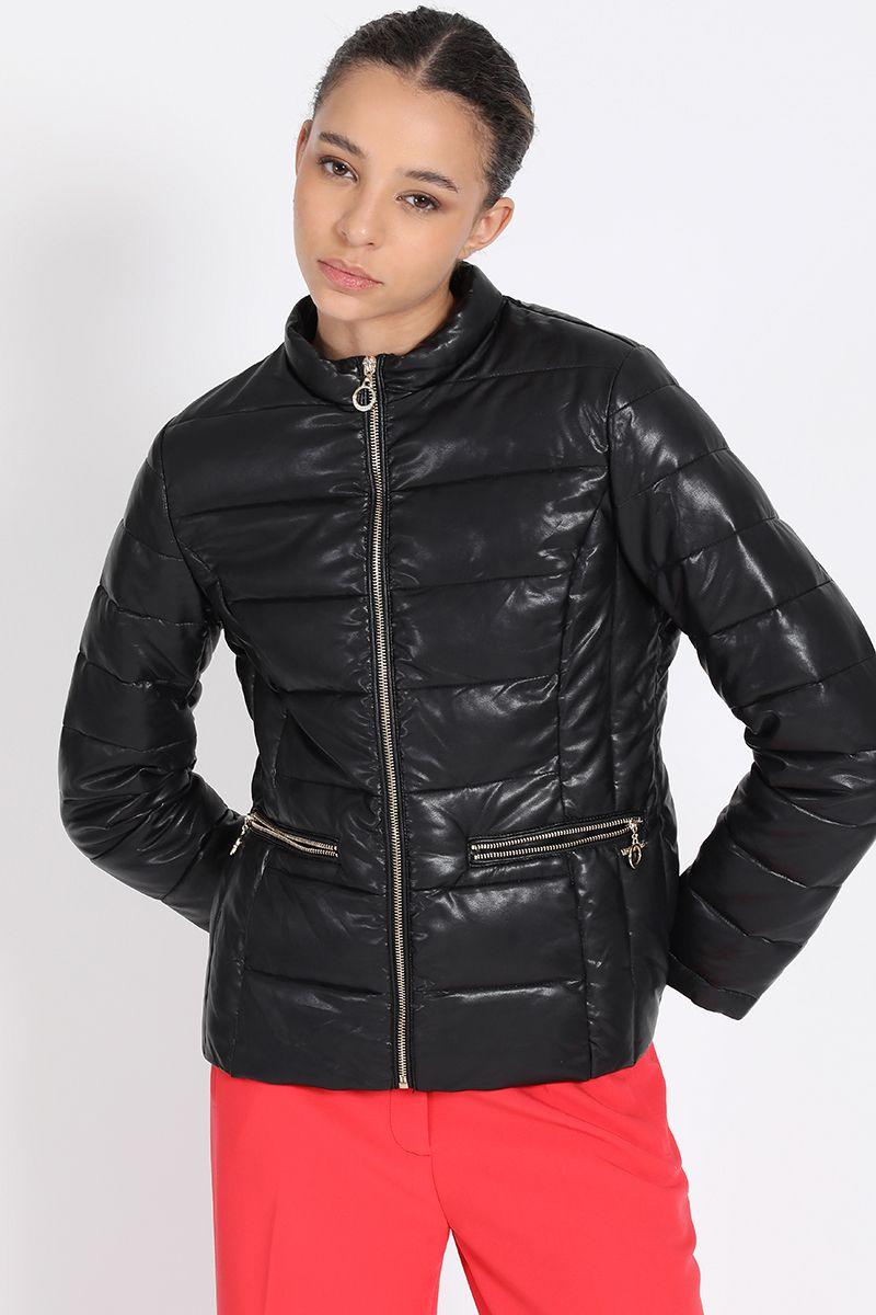 Parka Corta Efecto Cuero, Negro Liola-0