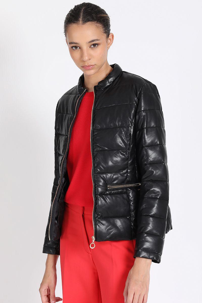 Parka Corta Efecto Cuero, Negro Liola-1