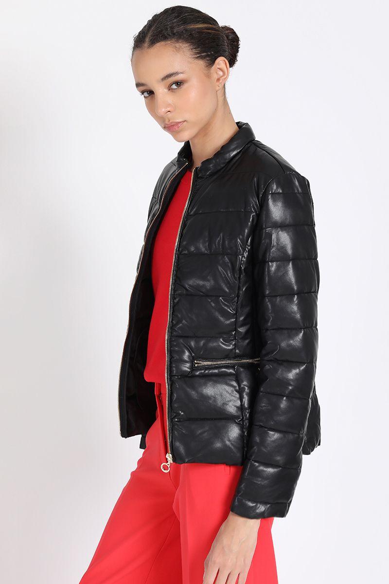 Parka Corta Efecto Cuero, Negro Liola-3