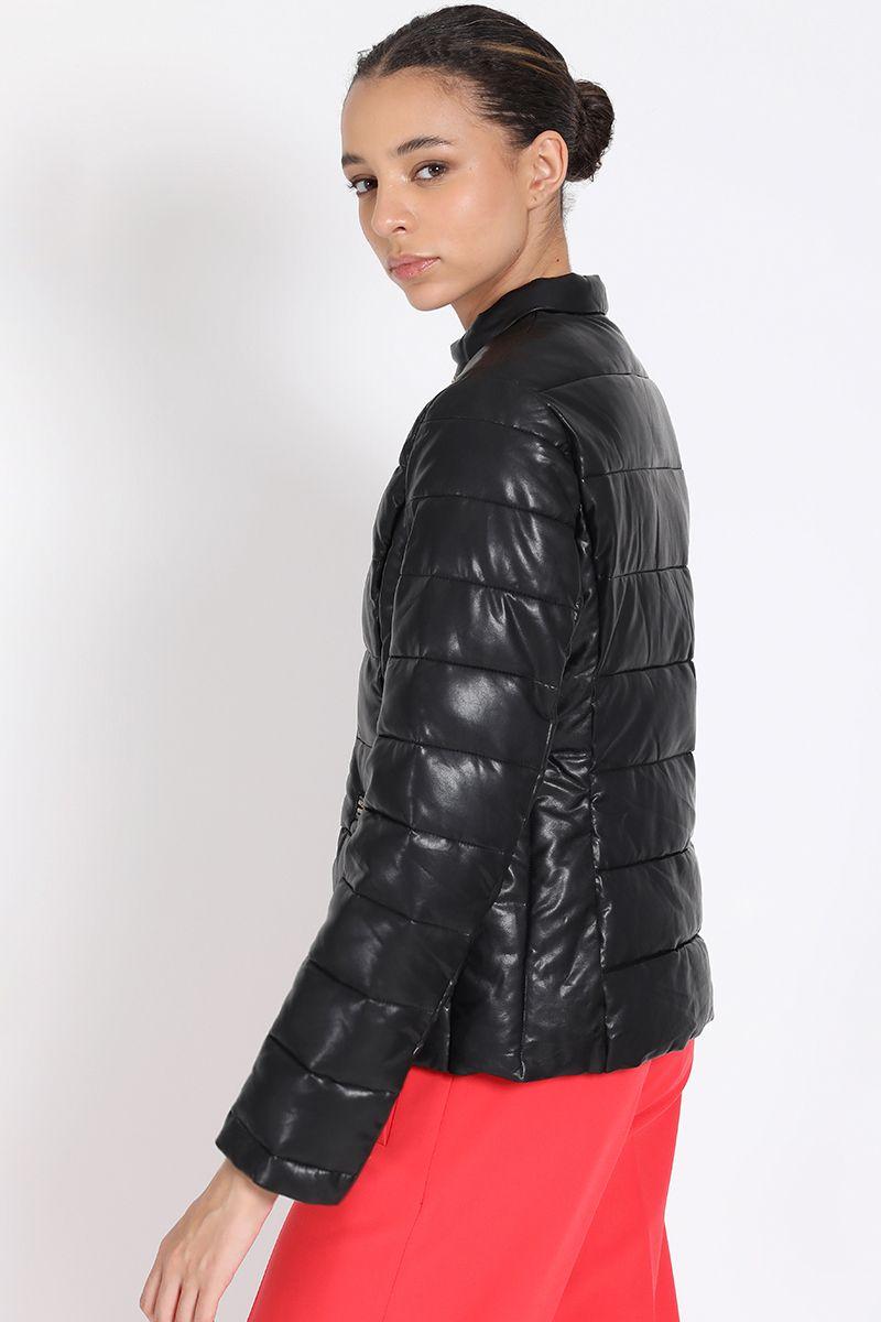 Parka Corta Efecto Cuero, Negro Liola-4