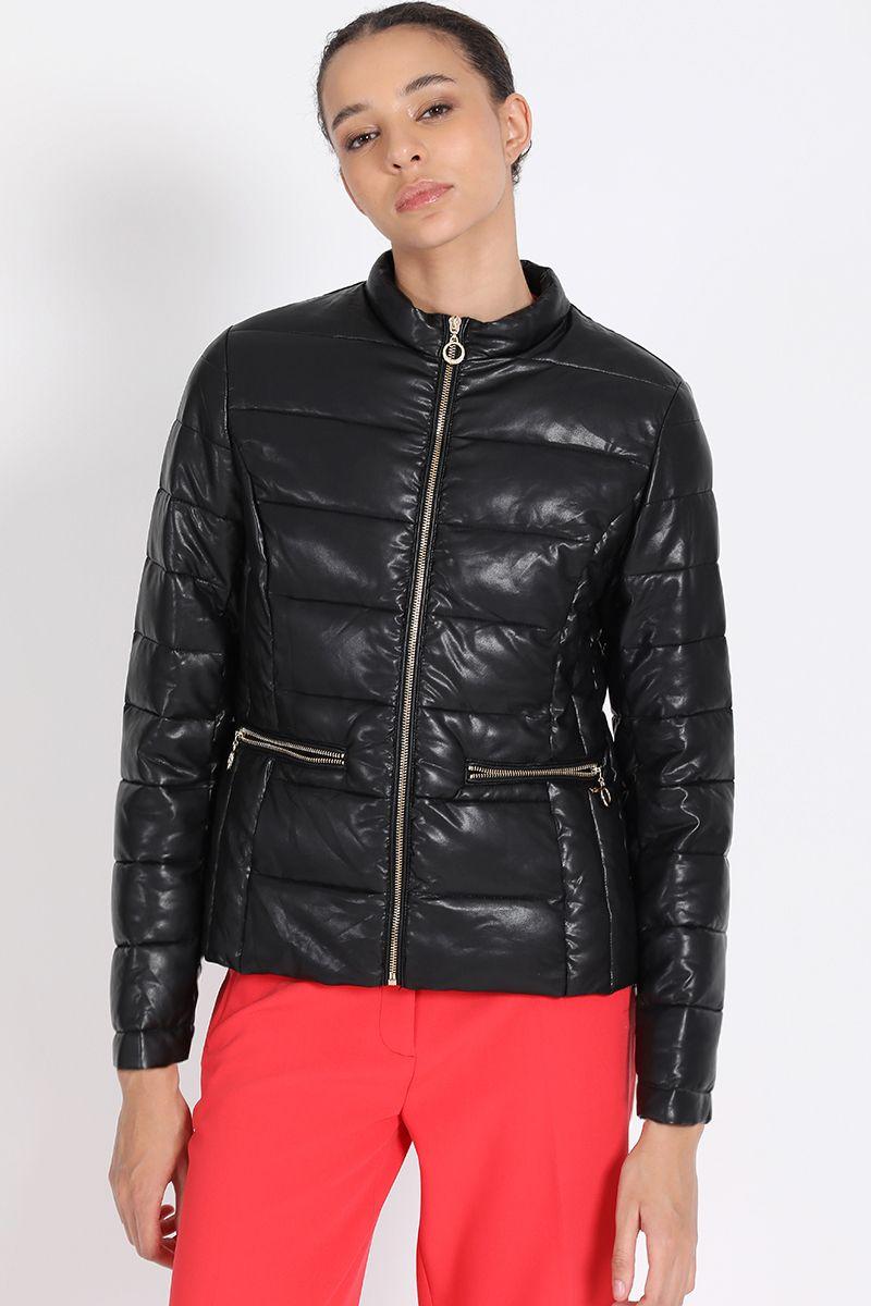 Parka Corta Efecto Cuero, Negro Liola-5