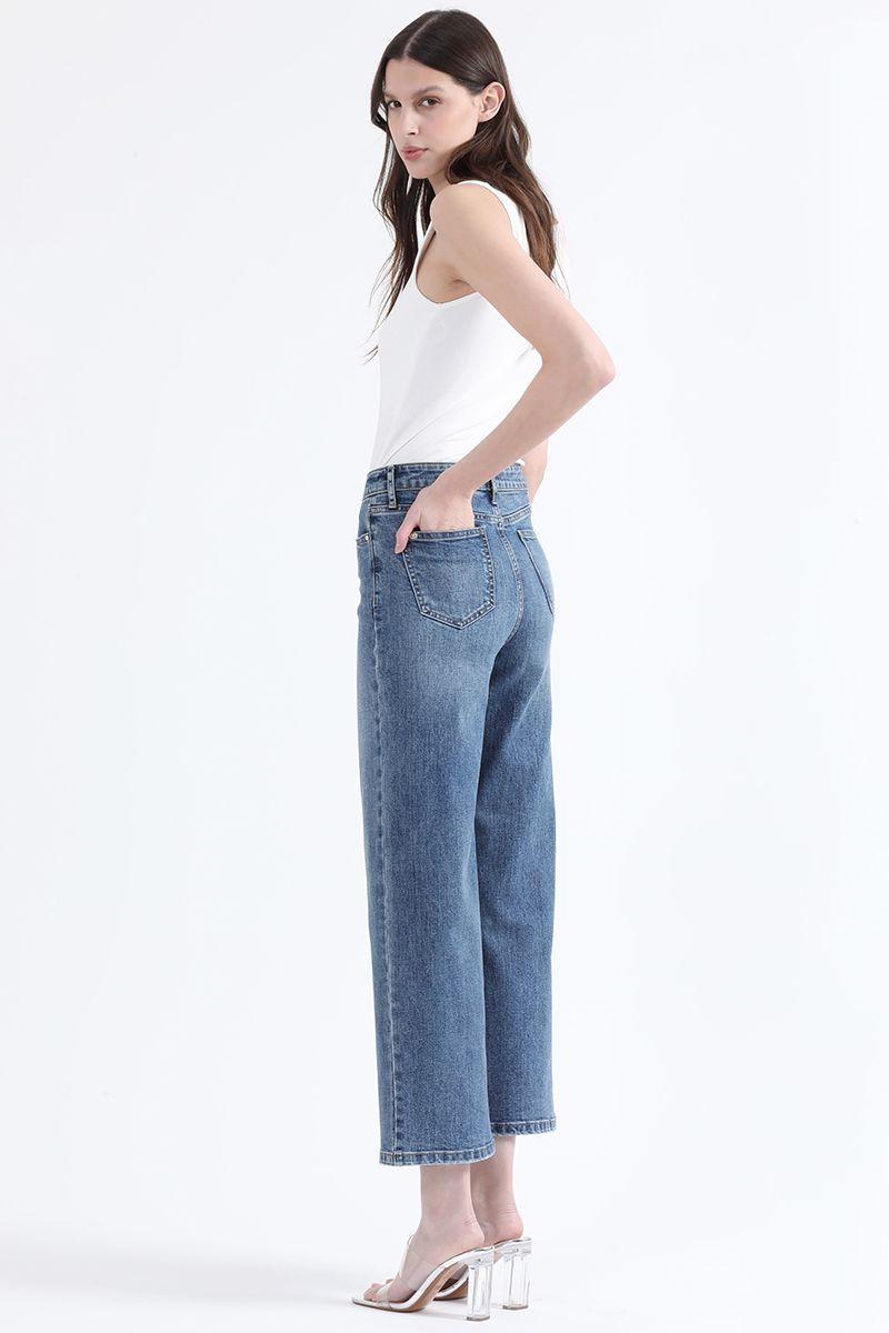 Jeans Cropped Straight Fit, Tiro Medio, Azul Liola-2