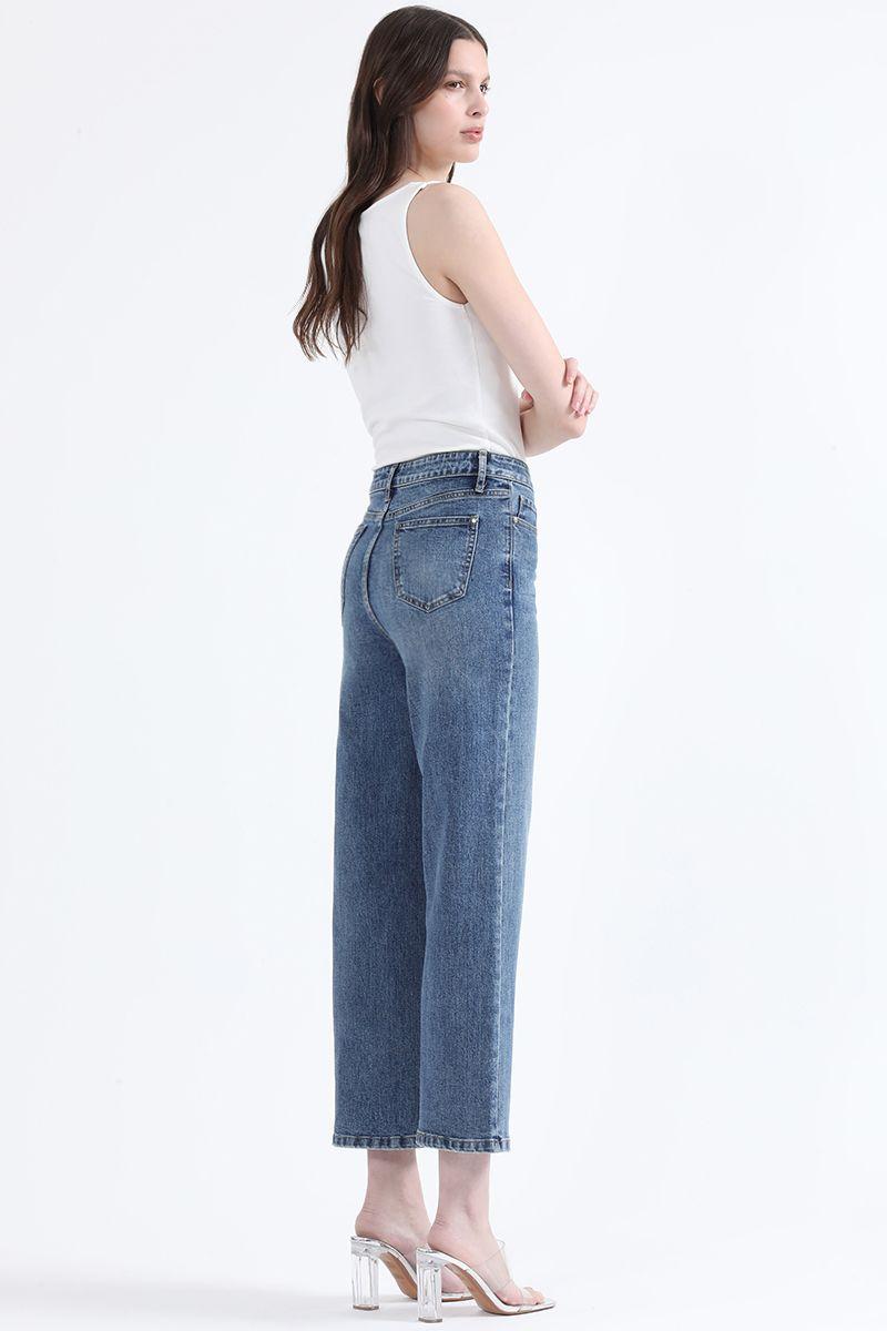 Jeans Cropped Straight Fit, Tiro Medio, Azul Liola-4