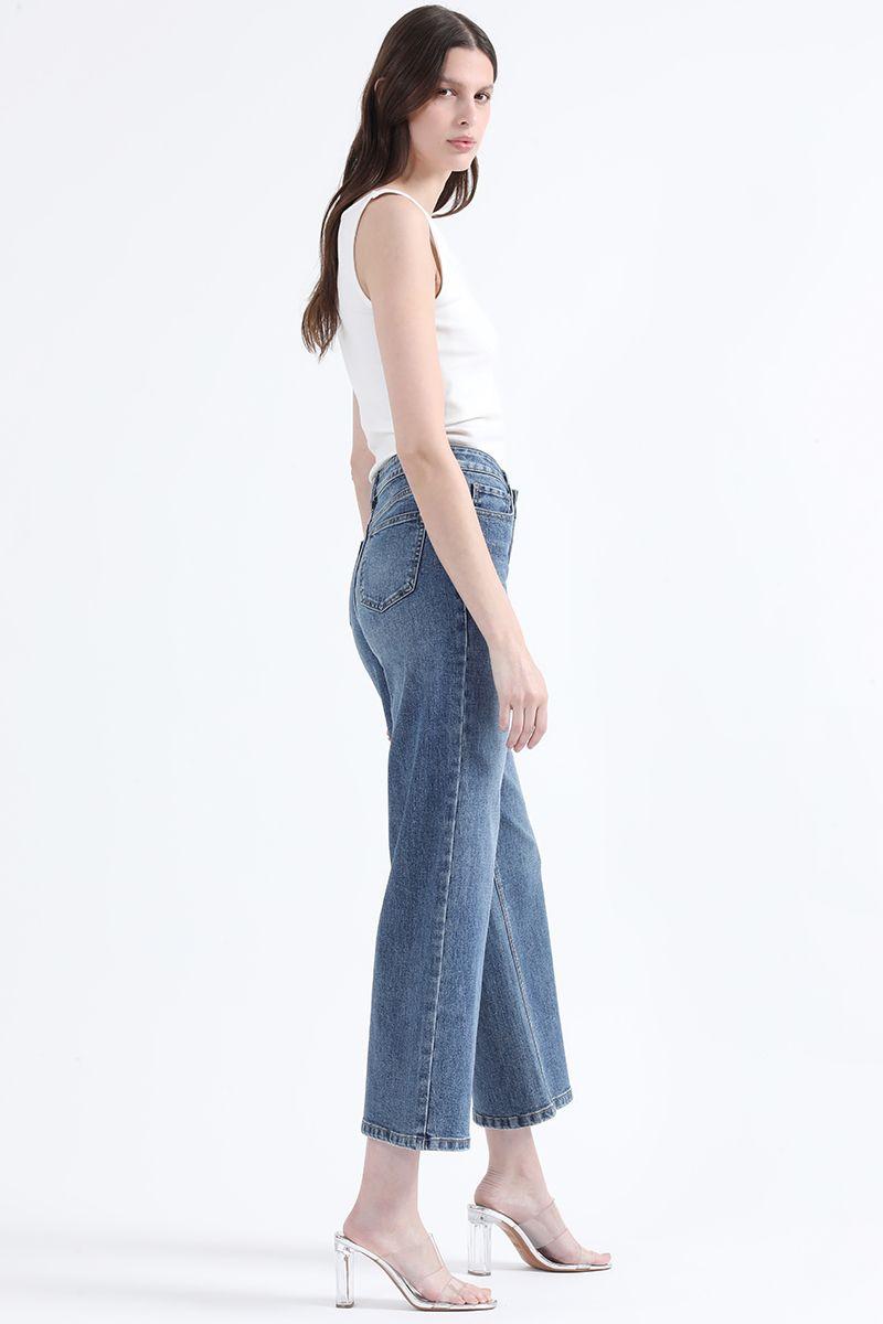 Jeans Cropped Straight Fit, Tiro Medio, Azul Liola-5