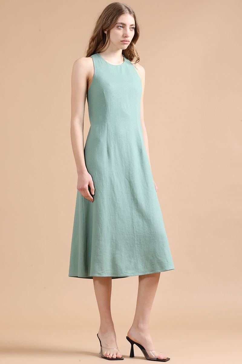 Vestido Largo Con Lino, Verde Liola-2