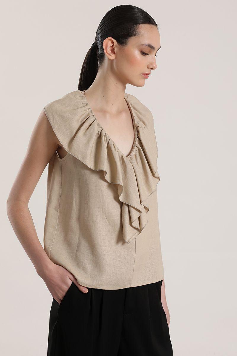 Blusa lino liola mujer beige-0